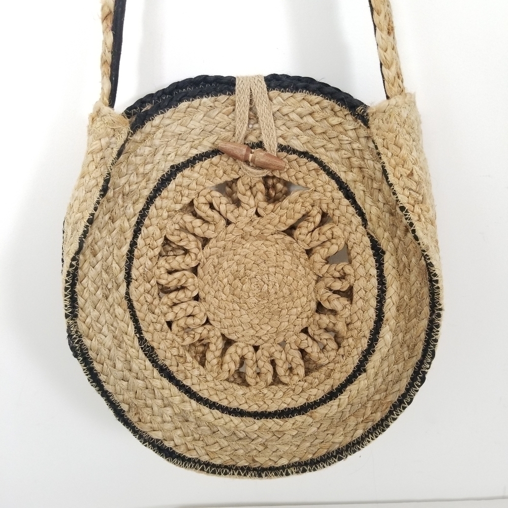 Vintage 100% Jute Bohemian Straw Woven Large Circle Crossbody Large Bag